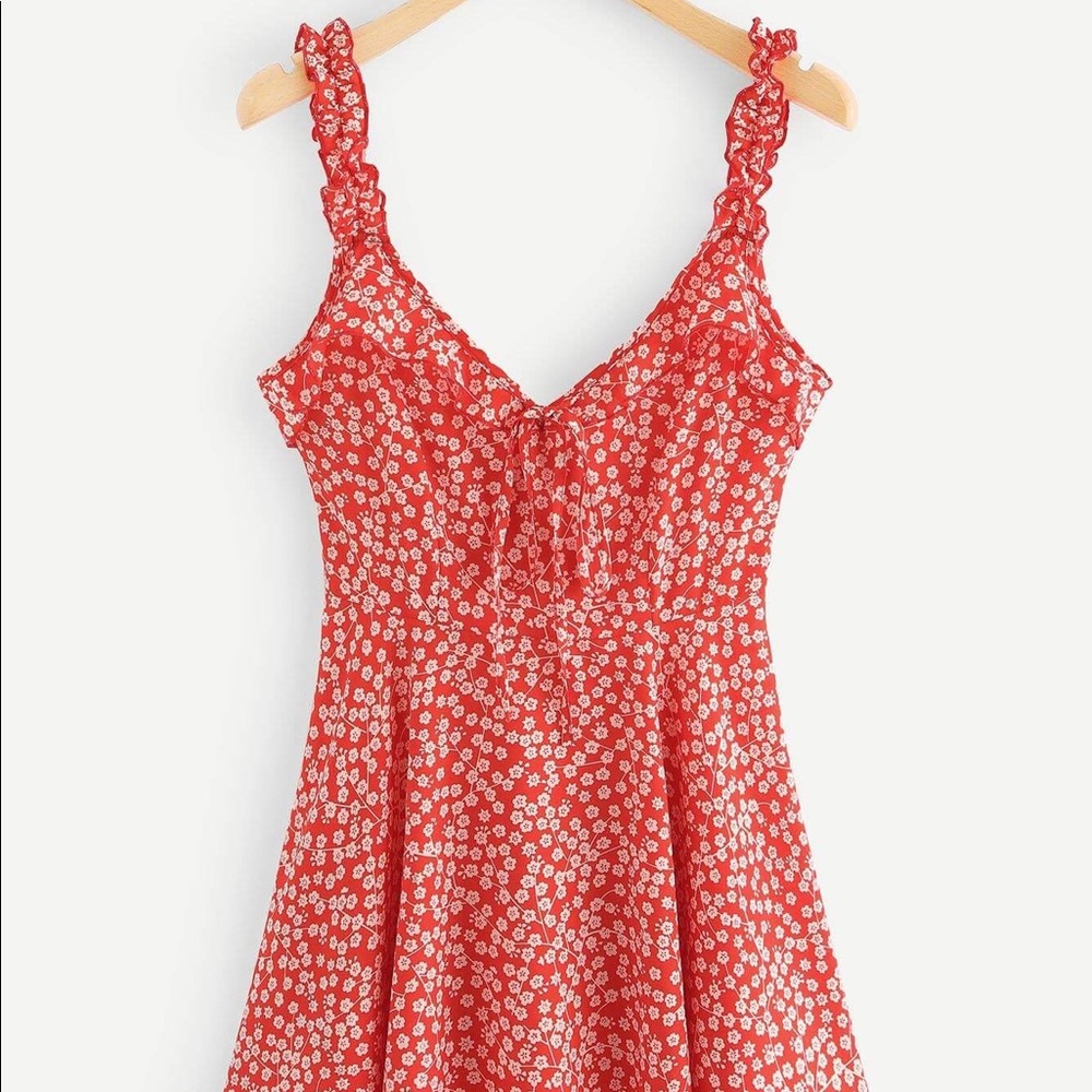 Calico Print Ruffle Trim Cocktail Dress - Picture 3 of 7